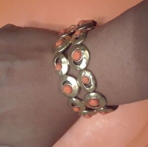 Vintage Hammered Rounds,Orange Slot Bead Bracelet